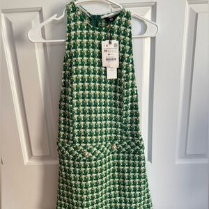 NWT zara green tweed mini dress